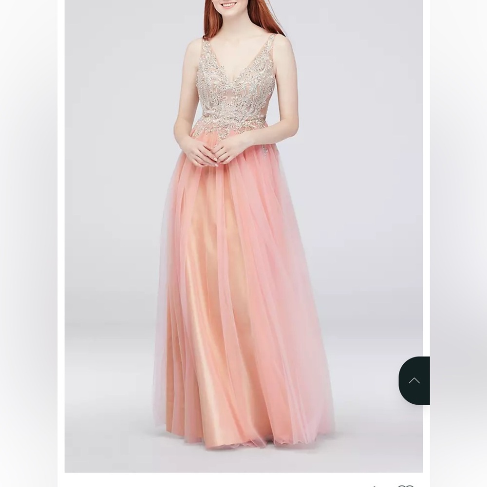 V-Neck Illusion Gown with Appliqué and Tulle